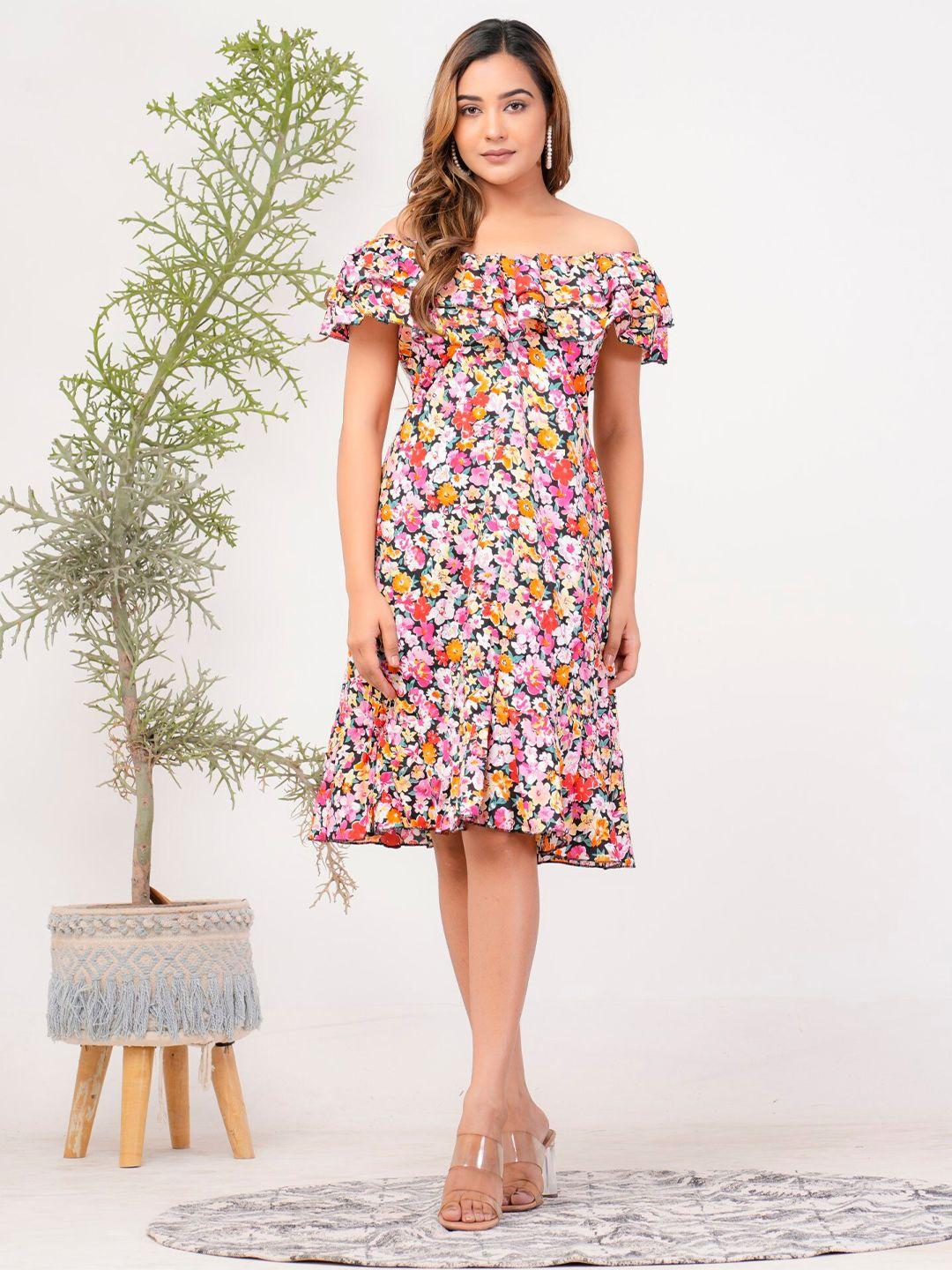 riara floral printed off-shoulder a-line dress