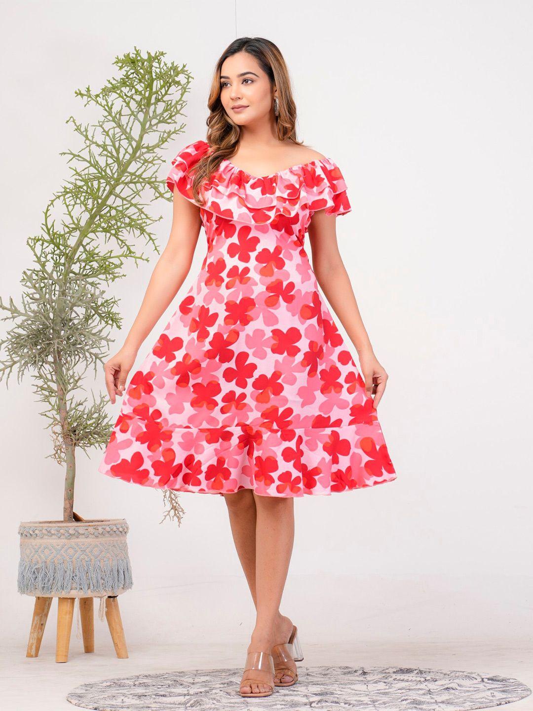 riara floral printed off-shoulder ruffled a-line dress