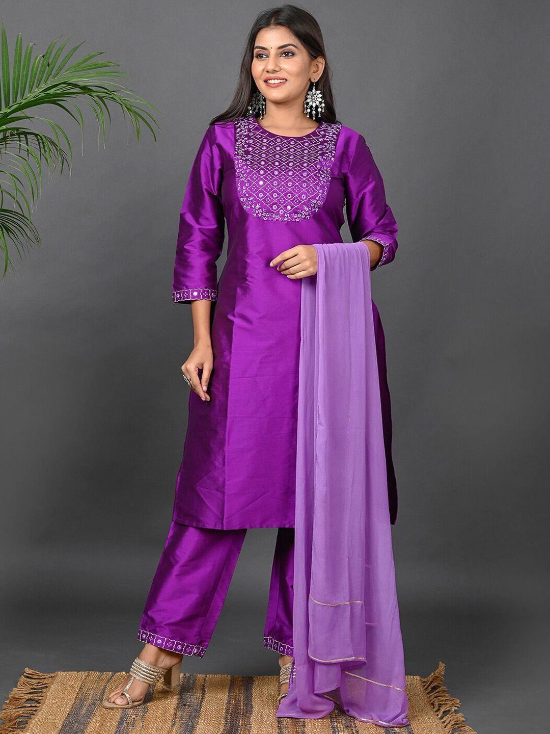 riara ethnic motifs embroidered mirror work art silk kurta with pyjamas & with dupatta