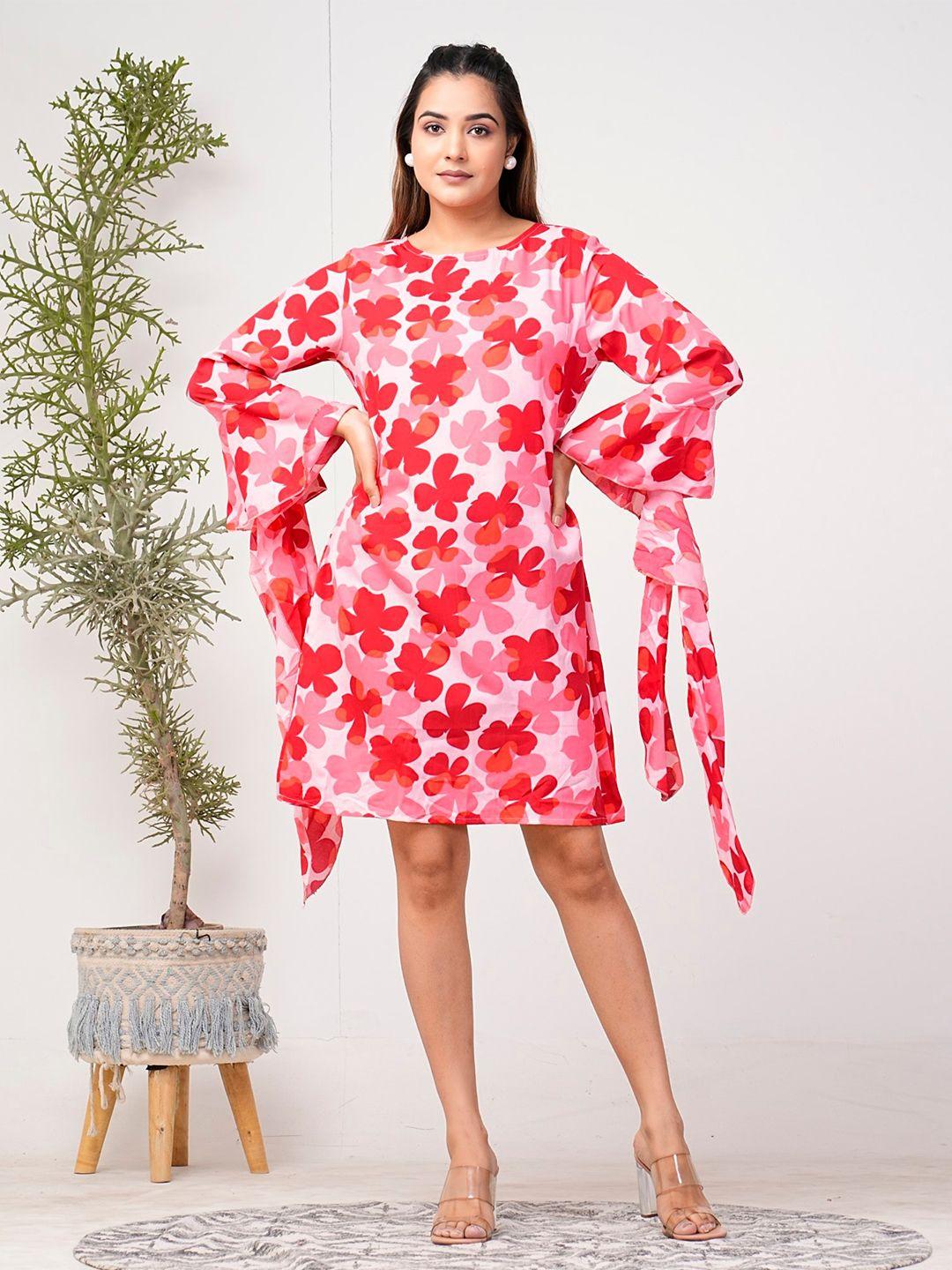 riara floral printed bell sleeve a-line dress
