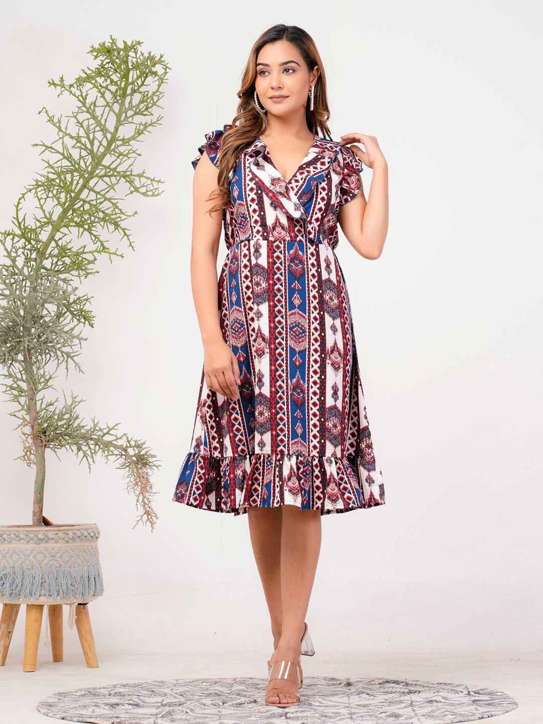 riara geometric printed crepe a-line dress