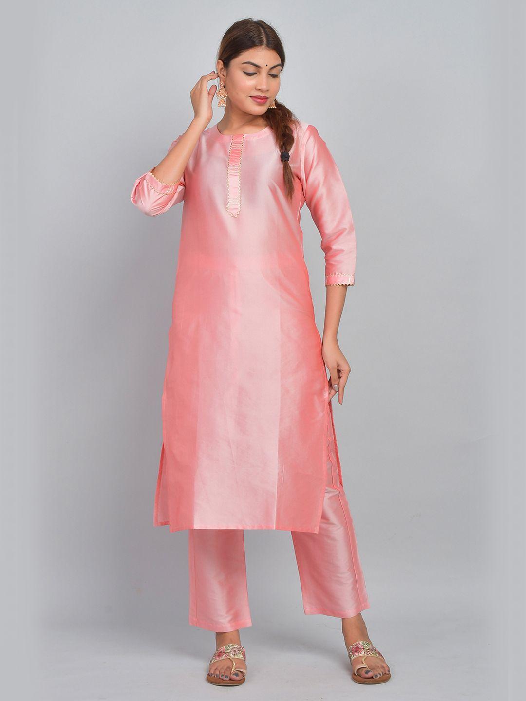 riara women art silk solid straight kurta with trousers