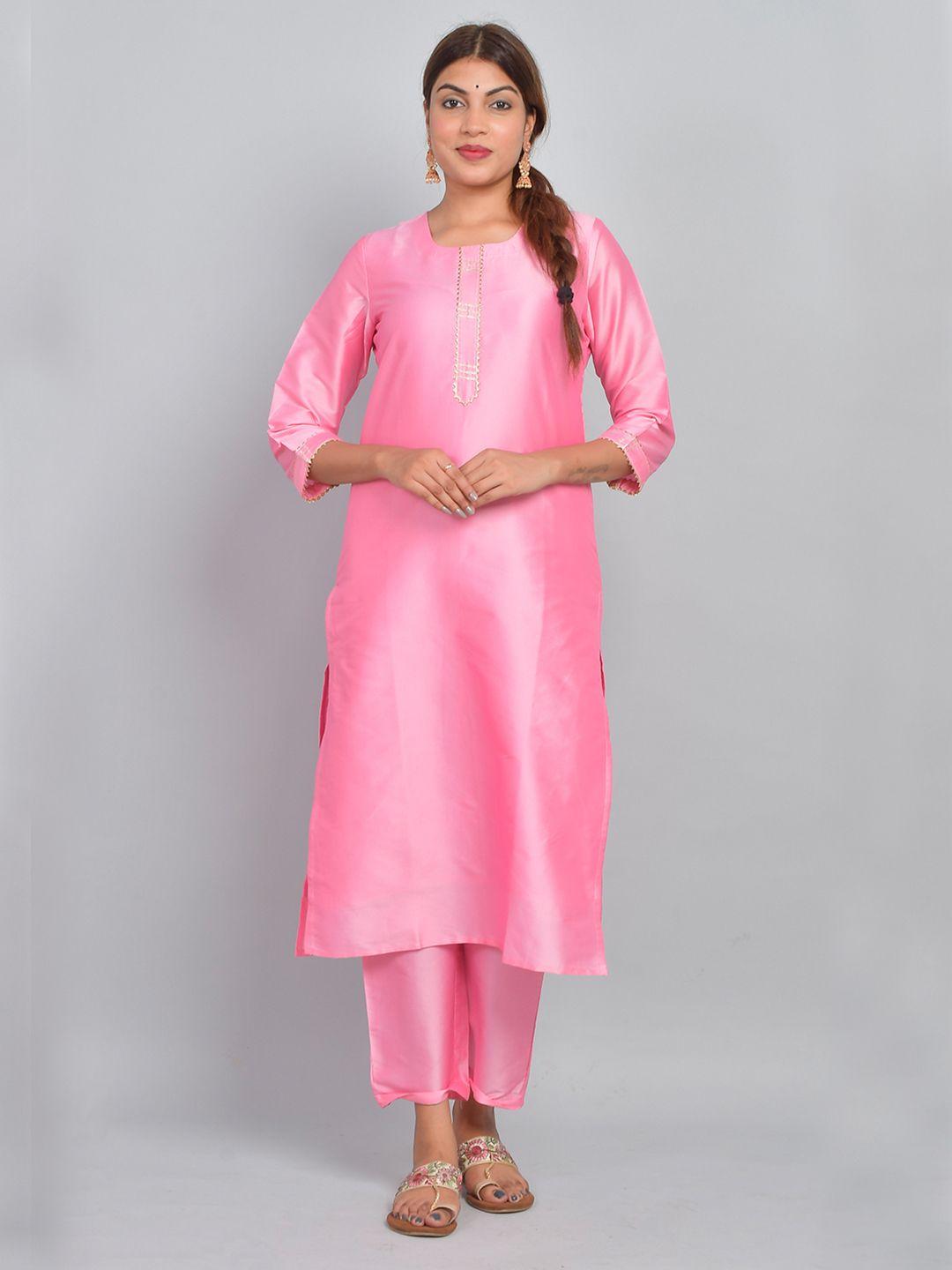 riara women art silk solid straight kurta with trousers