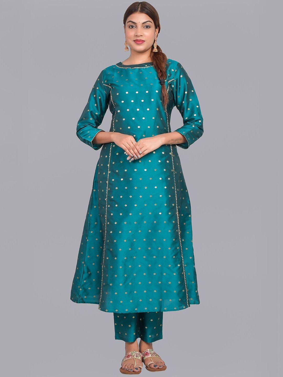 riara women blue ethnic motifs printed panelled gotta patti kurta with trousers