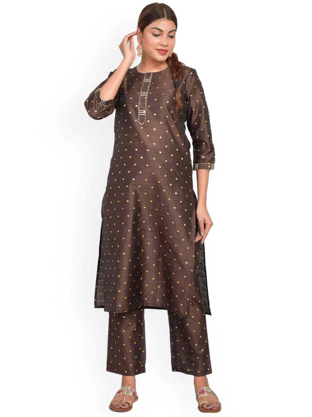 riara women brown embroidered kurti with trousers