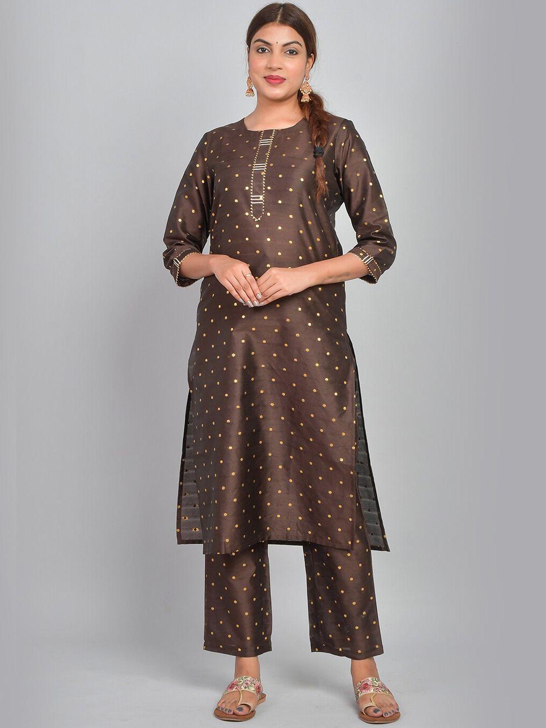 riara women brown printed regular kurta with trousers