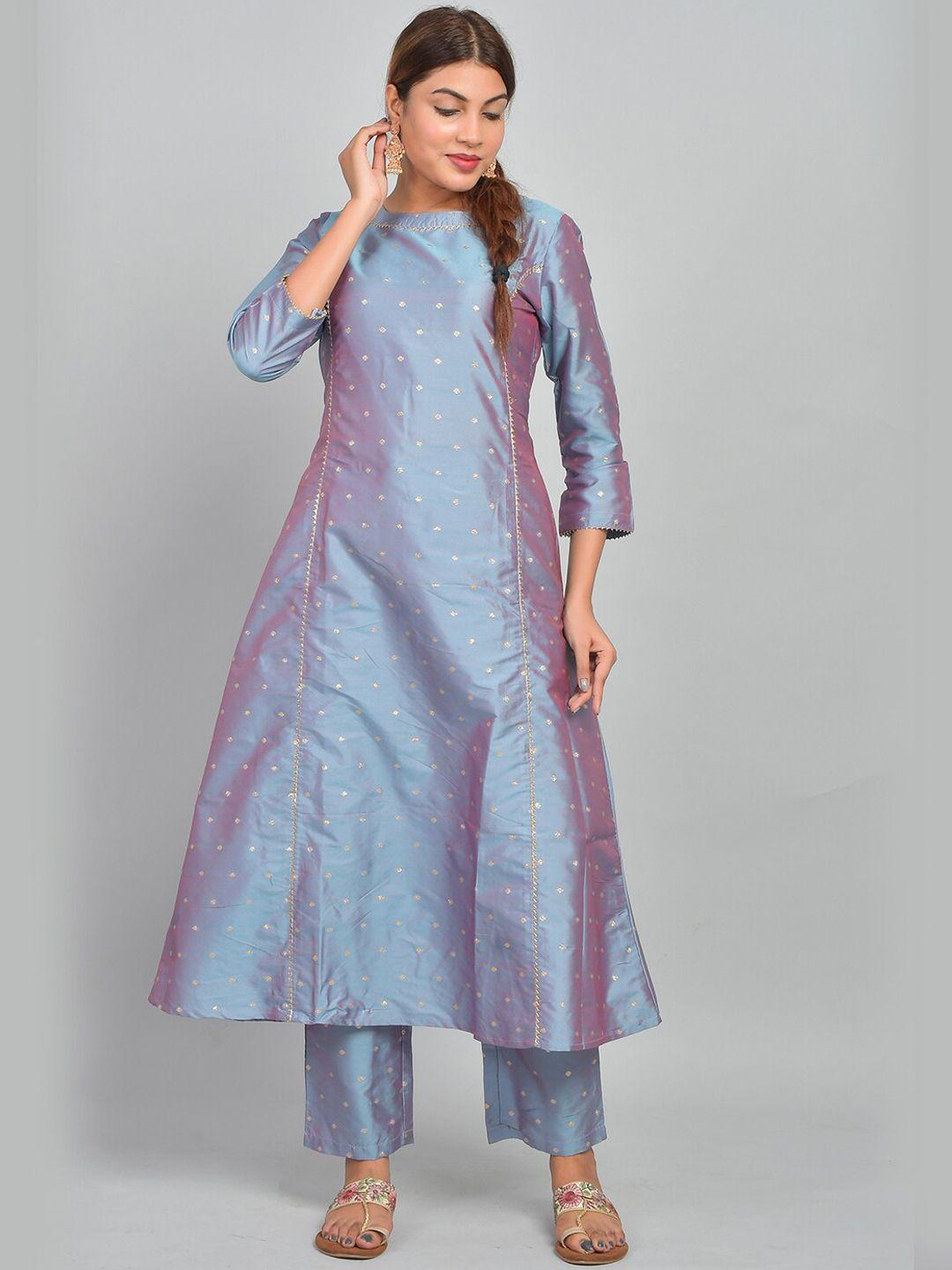 riara women grey ethnic motifs printed kurta with trousers