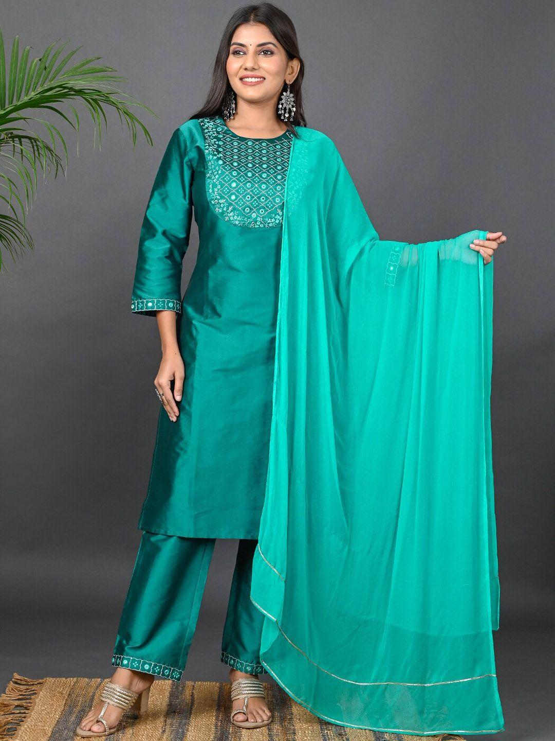 riara women plus size embroidered mirror work kurta with pyjamas & dupatta
