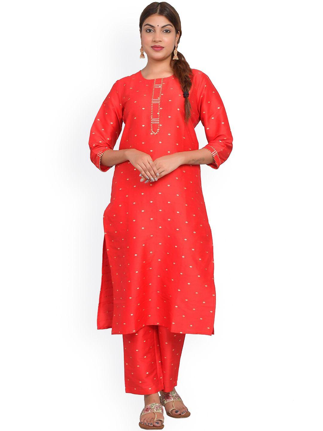 riara women red ethnic motifs printed kurta with trousers