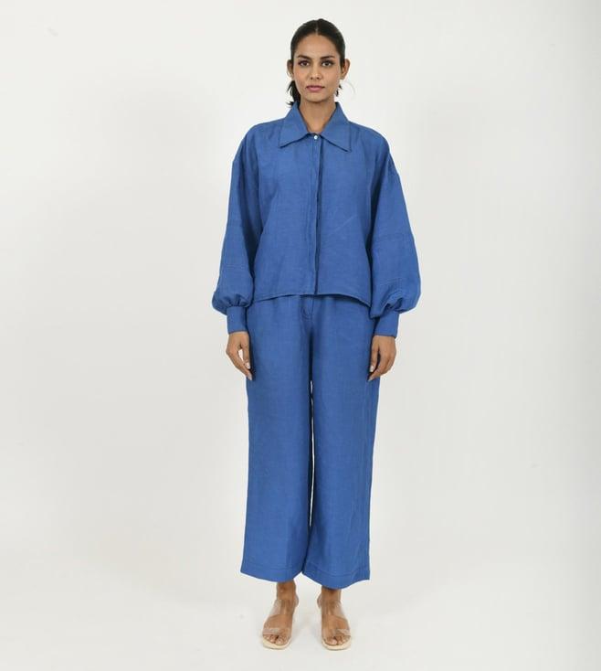 rias jaipur classic blue yaadein linen shirt with pant