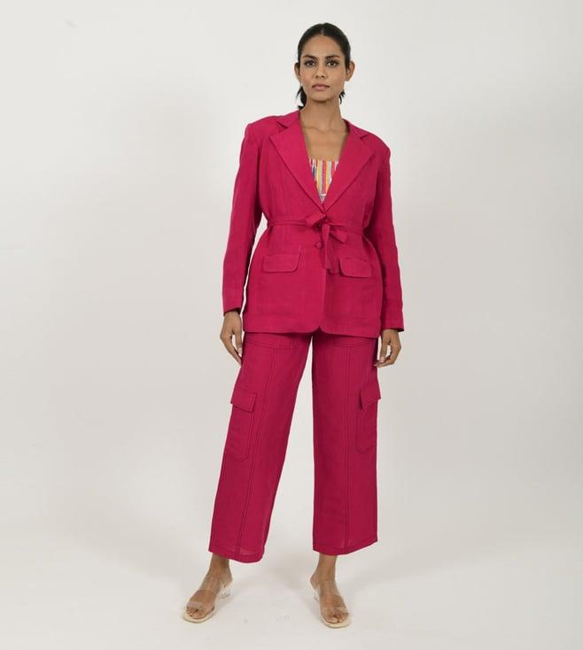 rias jaipur viva magenta & multicolored yaadein linen blazer with pant