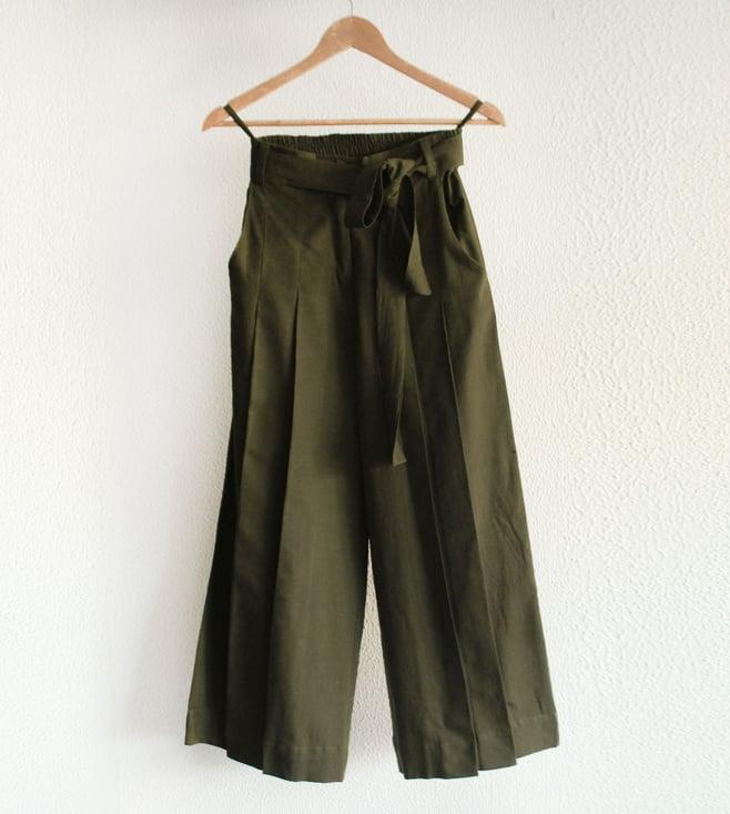 rias jiapur olive green pleated pants