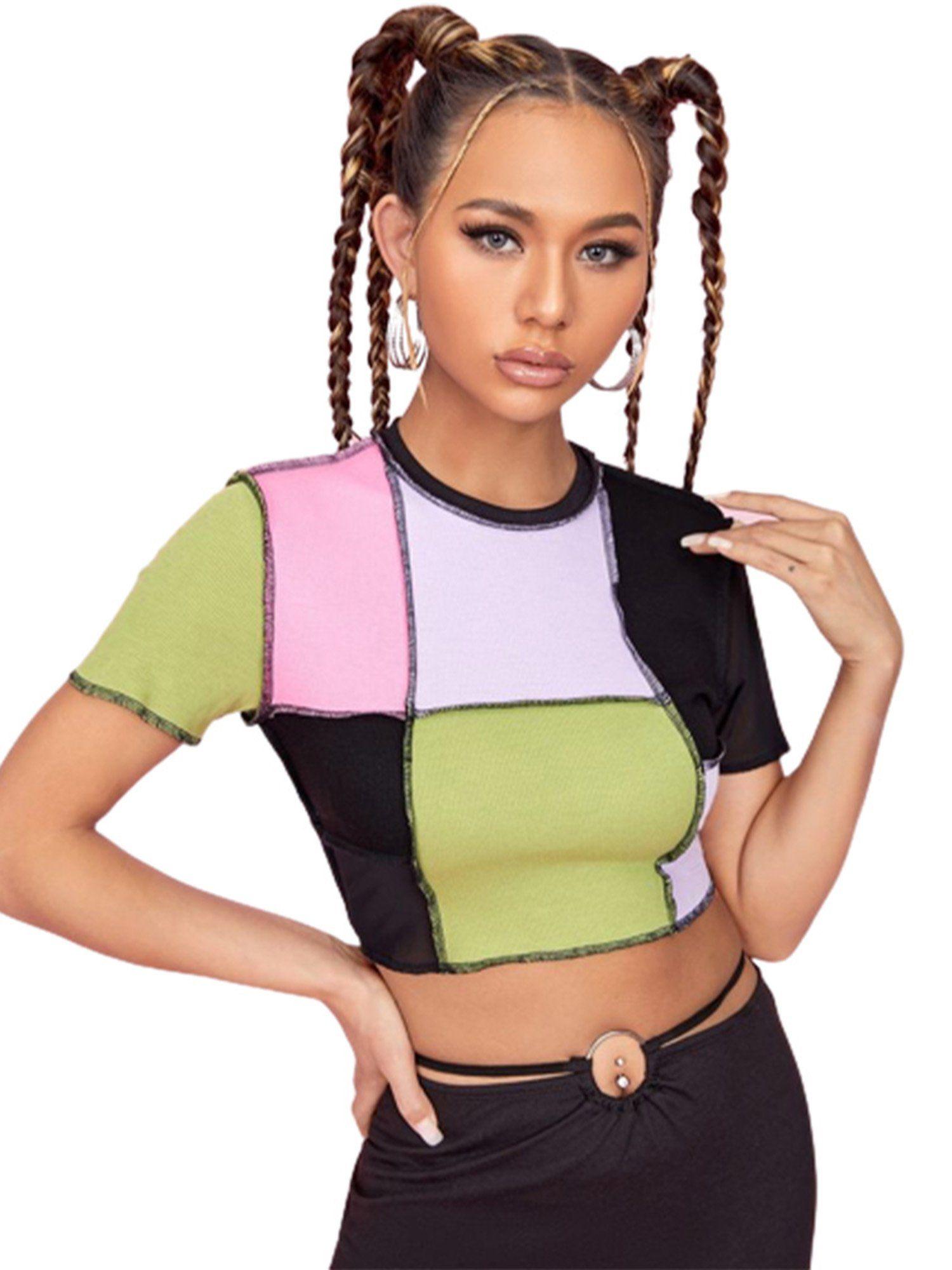 rib crop black top for womens