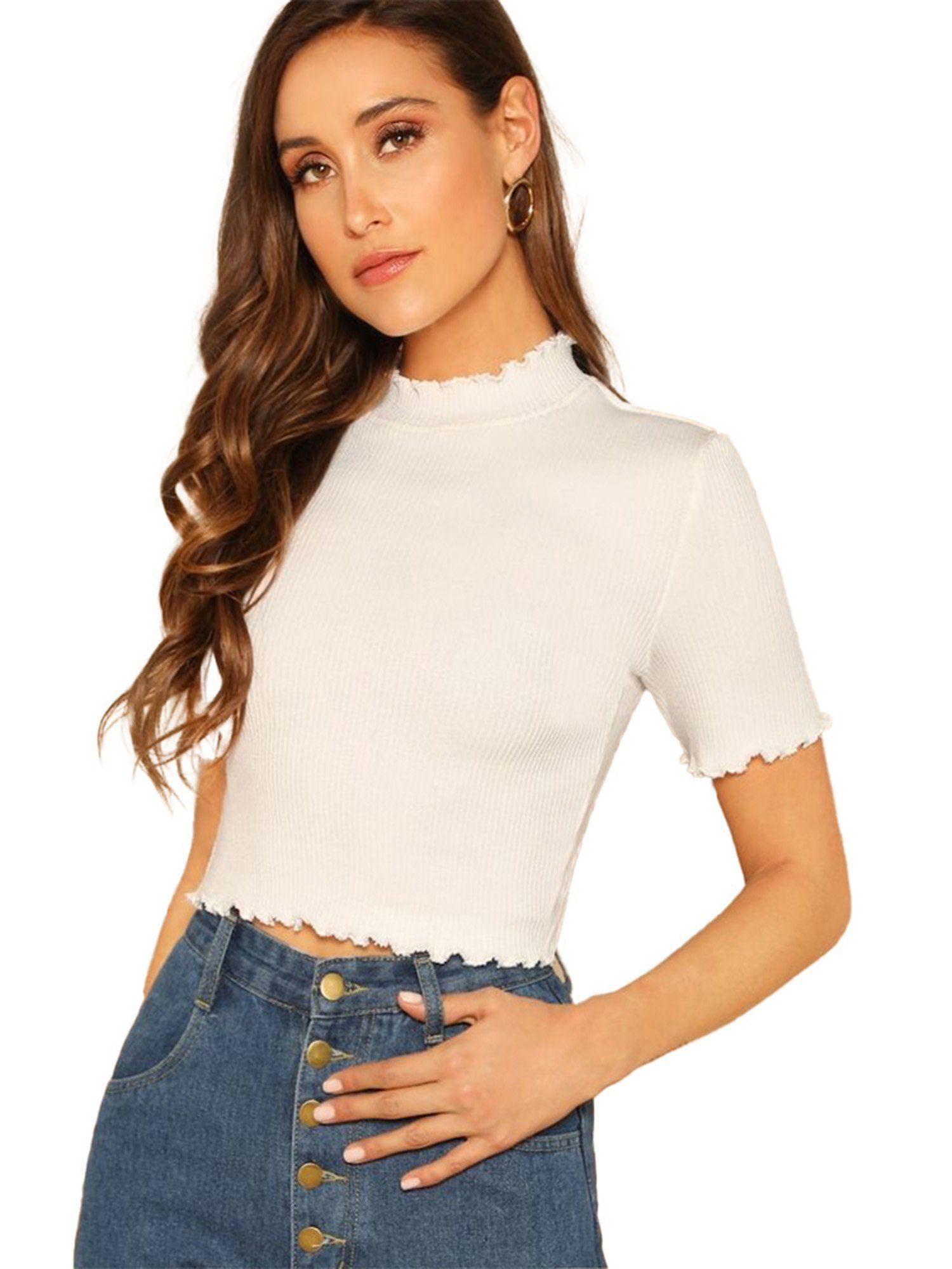 rib crop top for womens white
