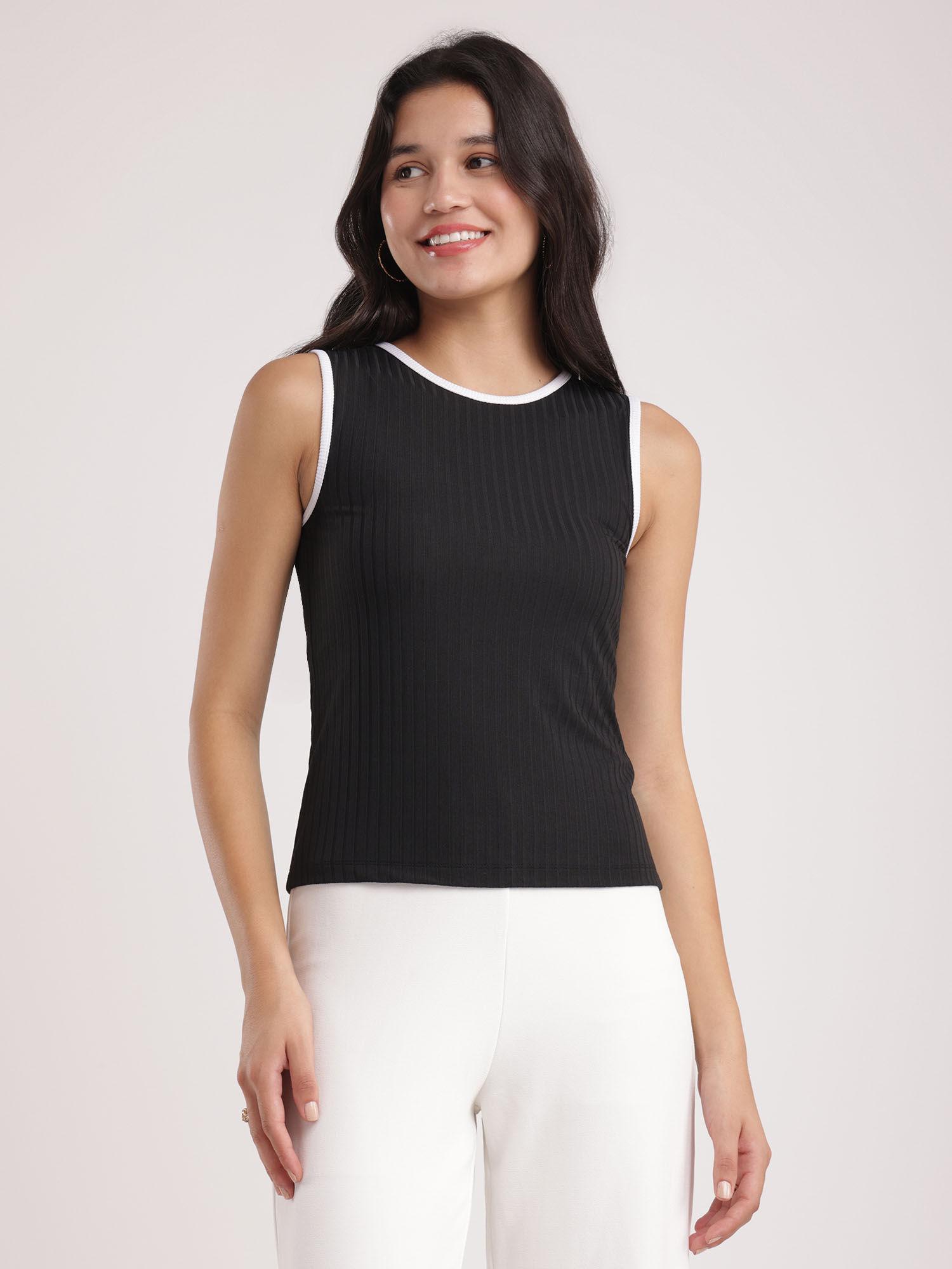 rib knit top - black