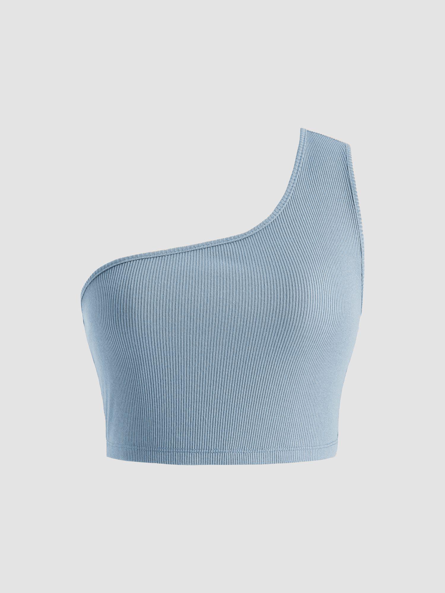 rib one shoulder crop top