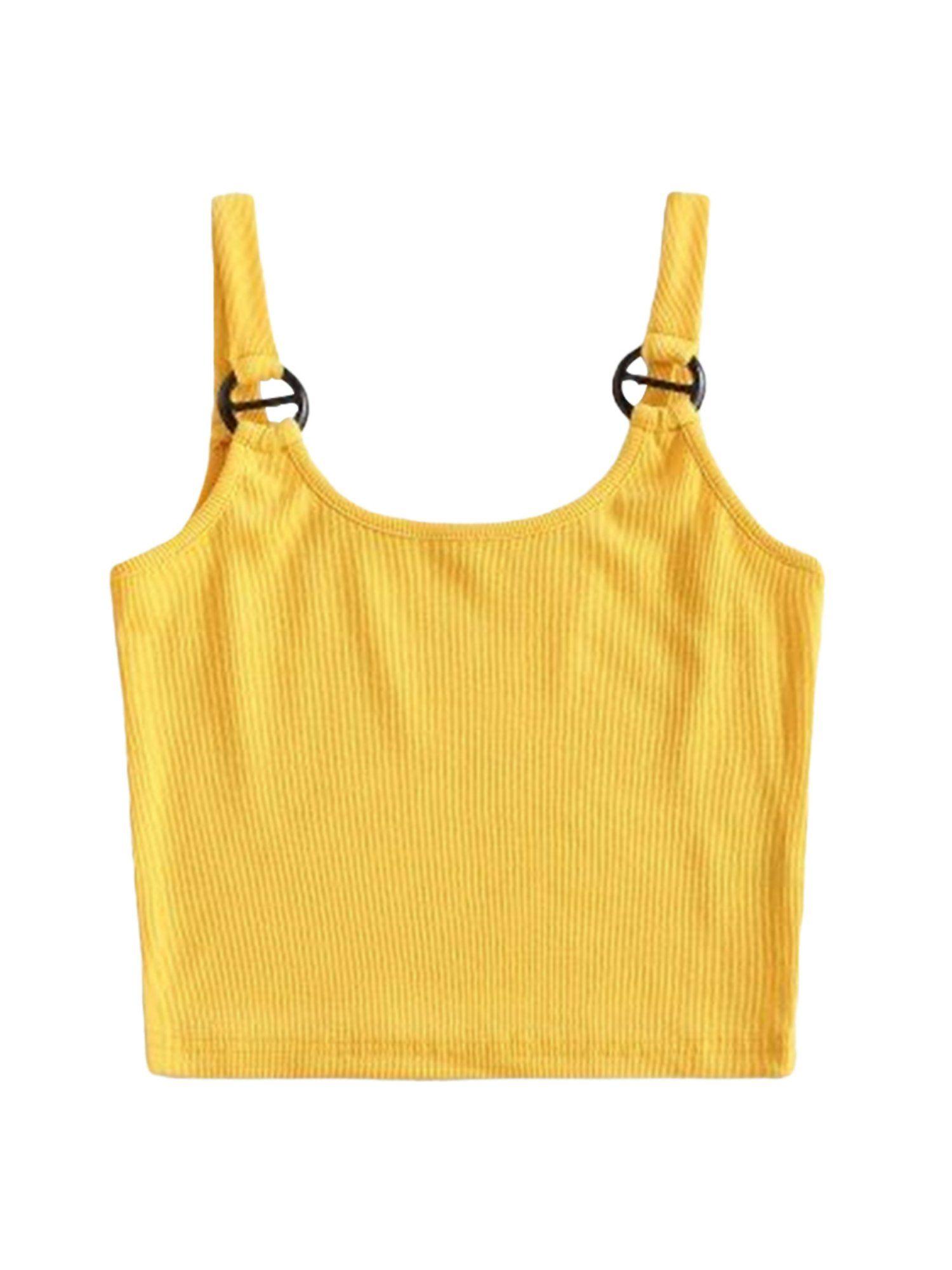 rib yellow crop top for womens