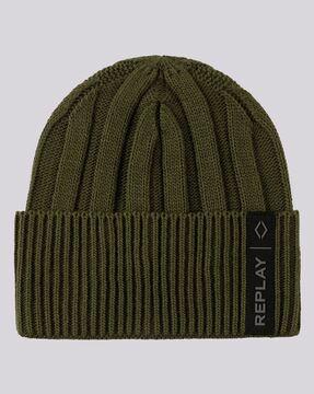 ribbed beanie with brand patch