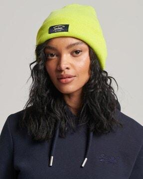ribbed beanie with logo patch