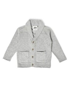 ribbed button-down cardigan with welt pockets