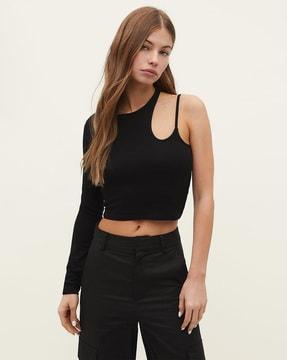 ribbed crop top with cut-out