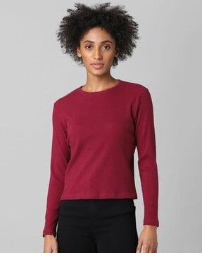 ribbed fitted round-neck top