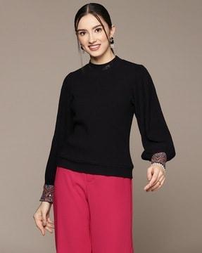 ribbed fitted top with bishop sleeves