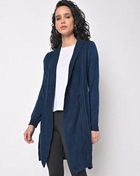 ribbed front-open longline cardigan