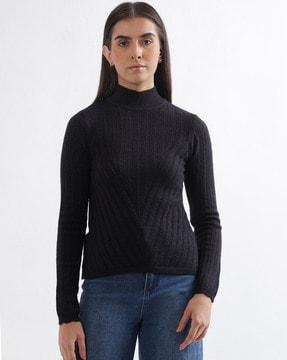ribbed high neck pullover