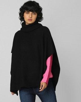 ribbed high-neck poncho