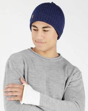 ribbed knit woolen beanie cap