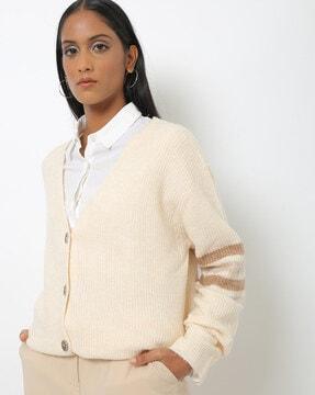 ribbed knitted button-down shrug