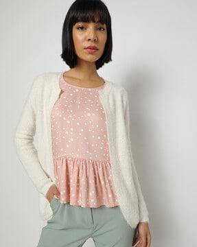 ribbed open-front cardigan