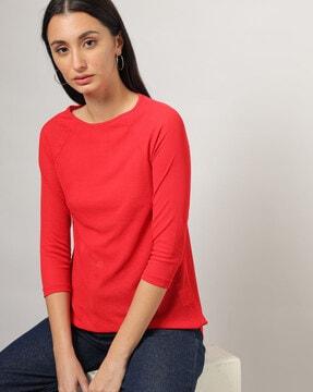 ribbed round-neck top with raglan sleeves