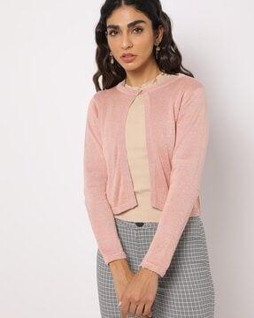 ribbed shrug with button closure