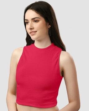 ribbed slim fit high-neck tank top
