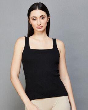 ribbed square-neck tank top