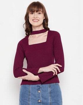 ribbed square-neck top