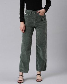 ribbed straight fit flat-front trousers
