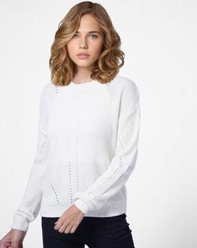 ribbed tunic top with crew-neck