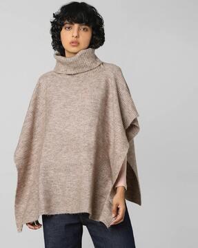 ribbed turtle-neck poncho
