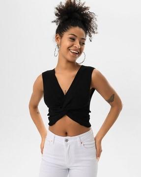 ribbed v-neck fitted crop top