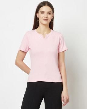 ribbed v-neck top with short sleeves