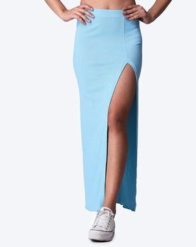 ribbed a-line skirt with side slit