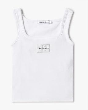 ribbed badge square-neck tank top