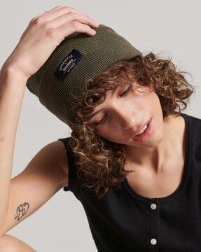 ribbed beanie with logo patch