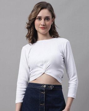 ribbed boat-neck top