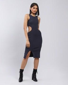 ribbed bodycon dress with cutouts