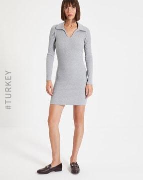 ribbed bodycon dress with spread collar