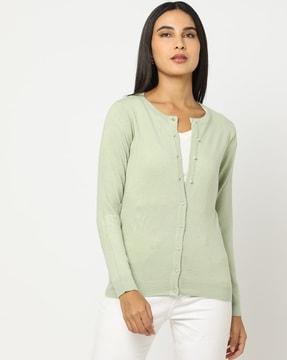 ribbed button-down cardigan
